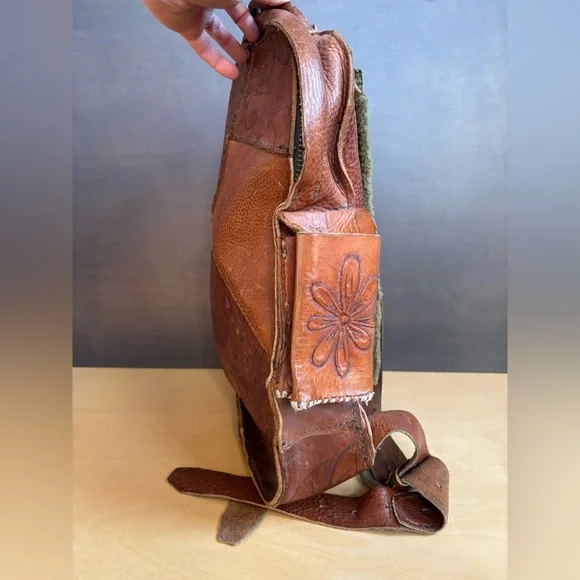 Vintage Hand Tooled Leather Backpack - Picture 3 of 7